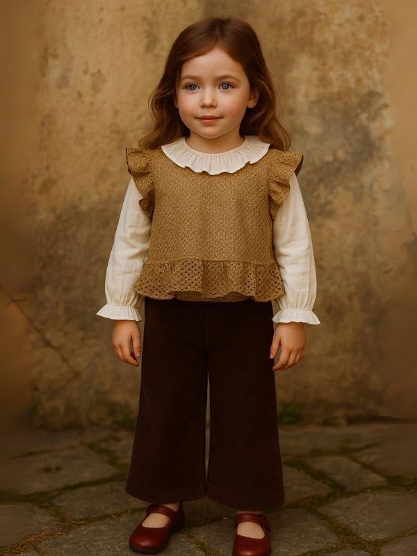 Kız Çocuk 3'Lü Süveter Gömlek Pantolonlu Takım