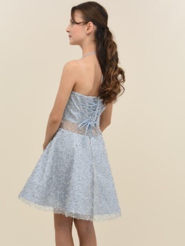 Kız Çocuk Askılı Boncuk İşlemeli Tül Detaylı Tasarım Abiye Elbise