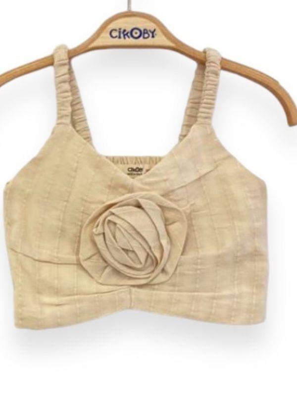 Kız Çocuk Askılı Gül Detaylı Bluz Şortlu Dokuma Takım