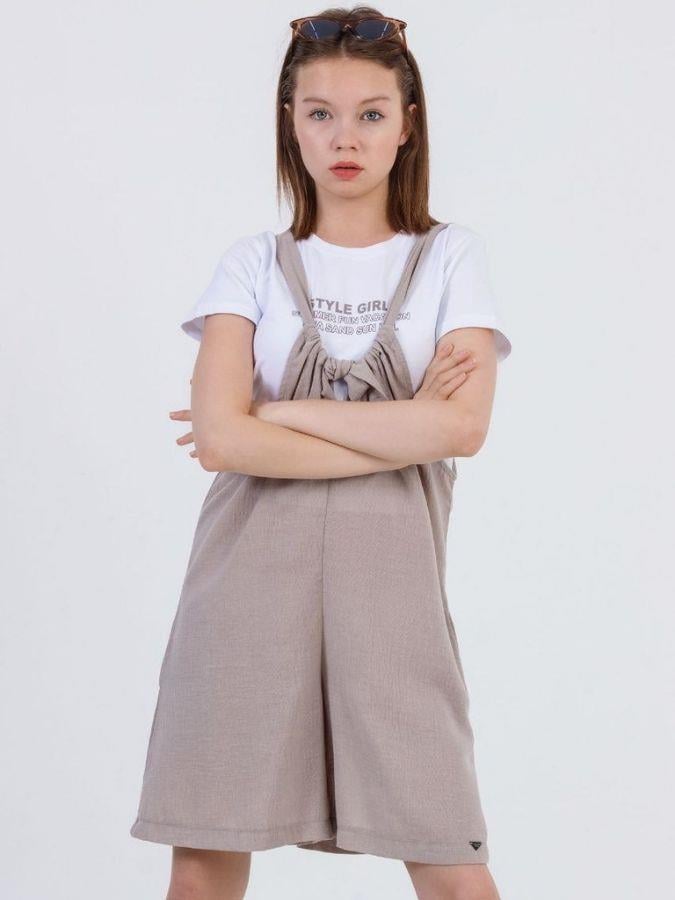 Kız Çocuk Askılı Kısa Tshirt ile Takım Keten Tulum