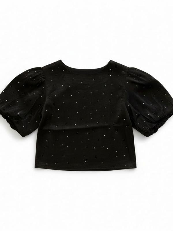 Kız Çocuk Balon Kol Tasarım Taşlı Bluz