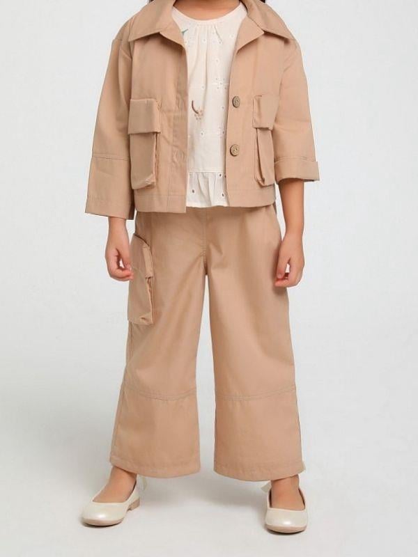 Kız Çocuk Bel Lastikli Büyük Cepli Bol Paça Pantolon