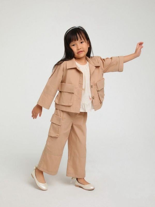 Kız Çocuk Bel Lastikli Büyük Cepli Bol Paça Pantolon