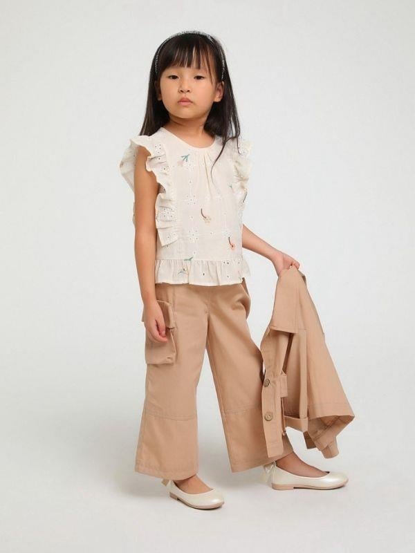 Kız Çocuk Bel Lastikli Büyük Cepli Bol Paça Pantolon