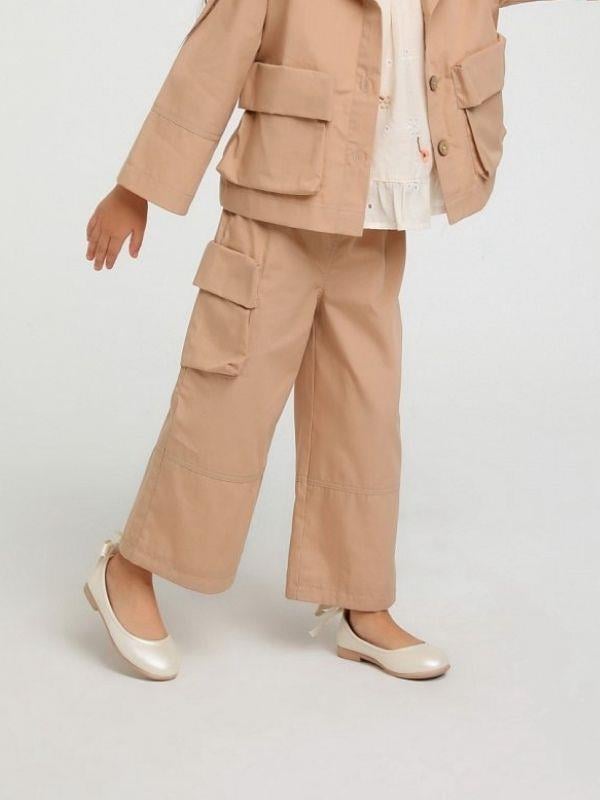 Kız Çocuk Bel Lastikli Büyük Cepli Bol Paça Pantolon