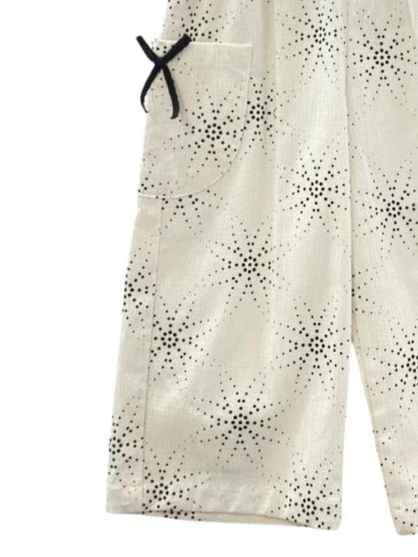 Kız Çocuk Bel Lastikli Desenli Bol Paça Pantolon