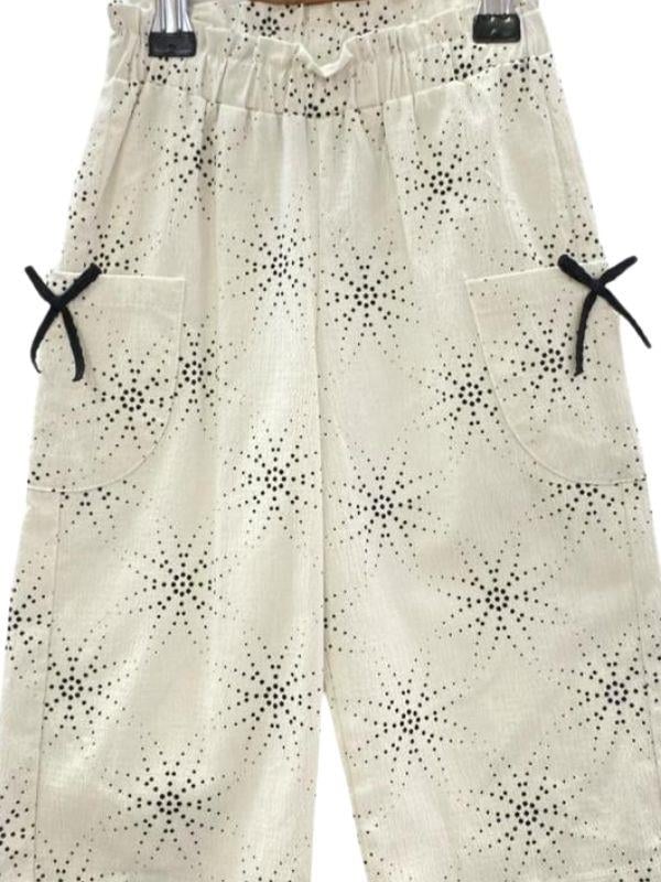 Kız Çocuk Bel Lastikli Desenli Bol Paça Pantolon