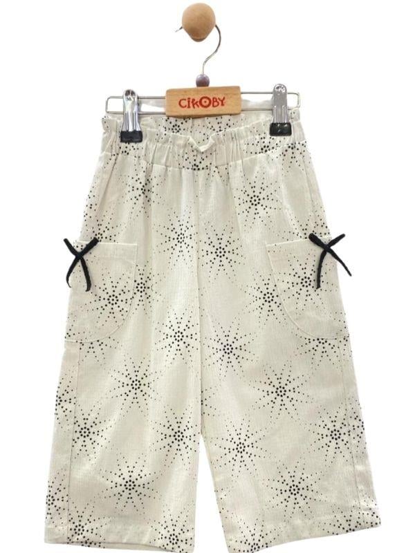 Kız Çocuk Bel Lastikli Desenli Bol Paça Pantolon