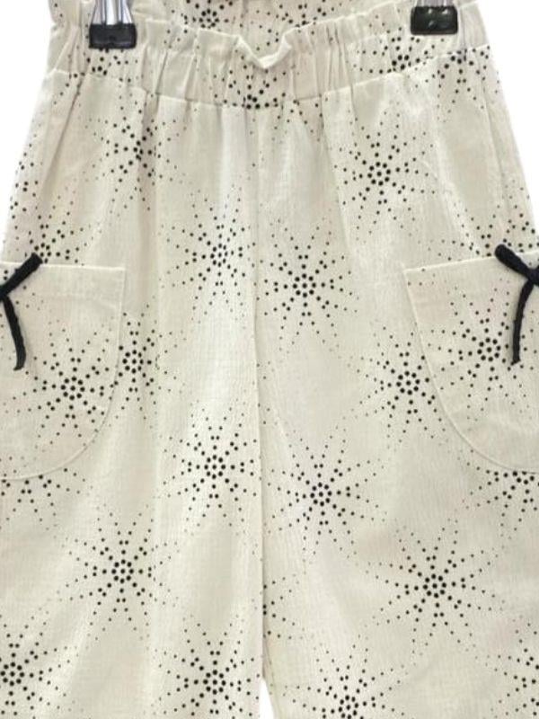 Kız Çocuk Bel Lastikli Desenli Bol Paça Pantolon