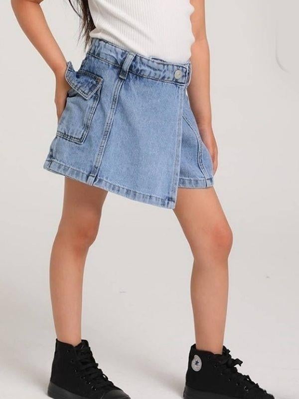 Kız Çocuk Bel lastikli Kot Şort Etek