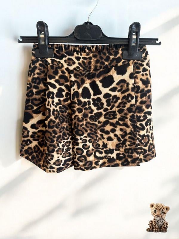 Kız Çocuk Bel Lastikli Leopar Desenli Şort Etek