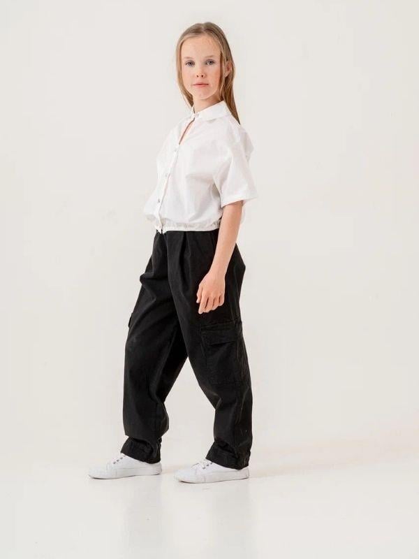 Kız Çocuk Bel Lastikli Taşlı Düğmeli Crop Gömlek