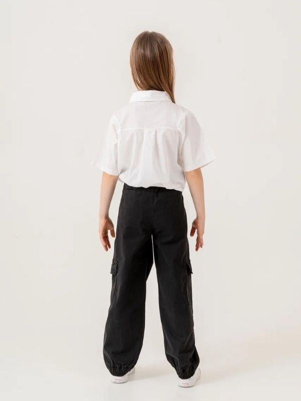 Kız Çocuk Bel Lastikli Taşlı Düğmeli Crop Gömlek