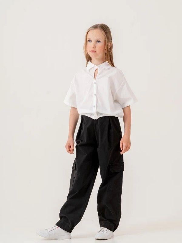 Kız Çocuk Bel Lastikli Taşlı Düğmeli Crop Gömlek