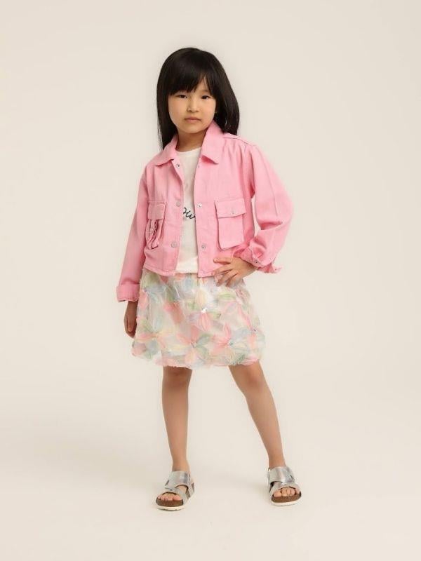 Kız Çocuk Bel Lastikli Tül Çiçek Desenli Balon Etek