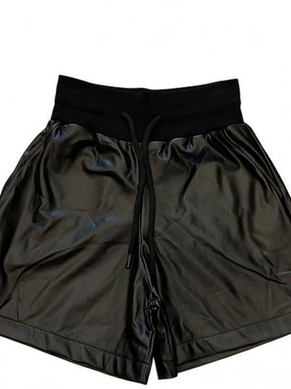 Kız Çocuk Beli Lastikli Deri Şort