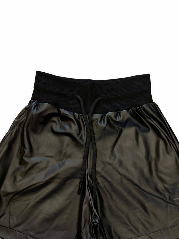 Kız Çocuk Beli Lastikli Deri Şort