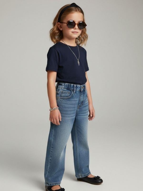 Kız Çocuk Beli Lastikli Jean Pantolon