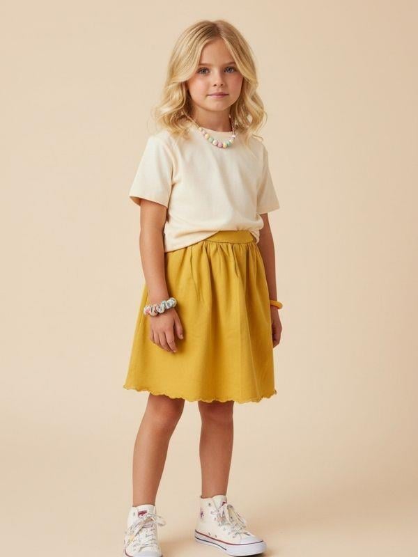 Kız Çocuk Beli Lastikli Pileli Yazlık Etek