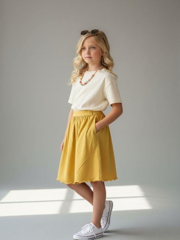 Kız Çocuk Beli Lastikli Pileli Yazlık Etek