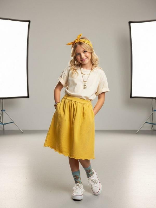 Kız Çocuk Beli Lastikli Pileli Yazlık Etek