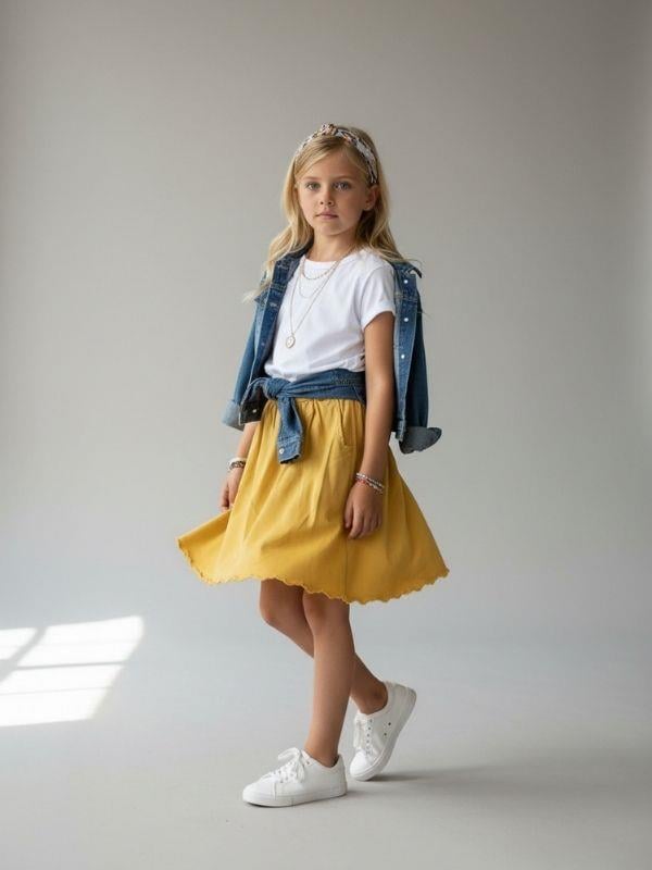 Kız Çocuk Beli Lastikli Pileli Yazlık Etek