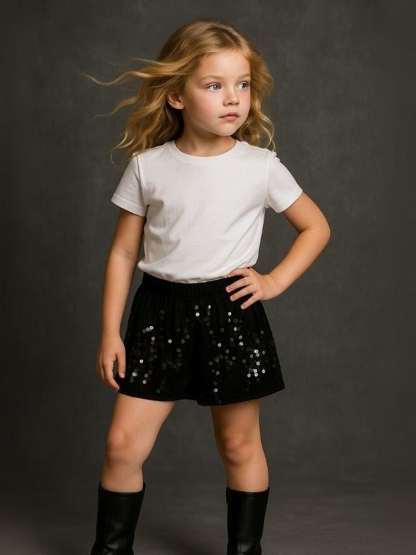 Kız Çocuk Beli Lastikli Pullu Şort