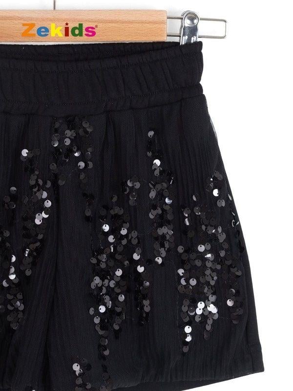 Kız Çocuk Beli Lastikli Pullu Şort