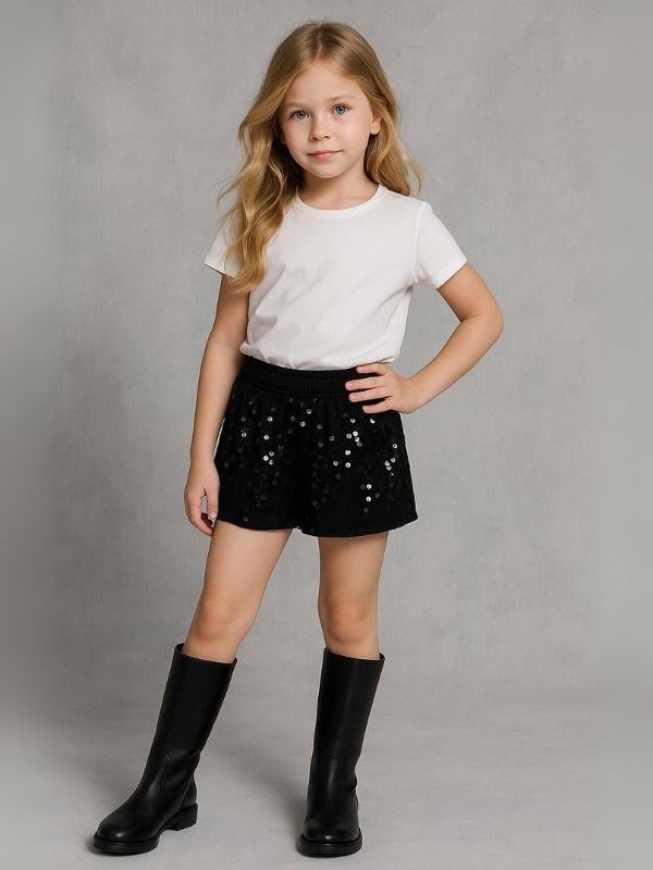 Kız Çocuk Beli Lastikli Pullu Şort