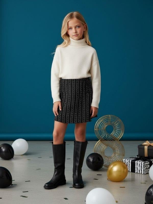 Kız Çocuk Beli Lastikli Simli Tüvit Şort Etek