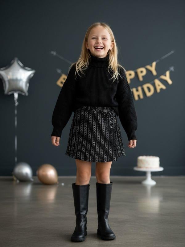 Kız Çocuk Beli Lastikli Simli Tüvit Şort Etek