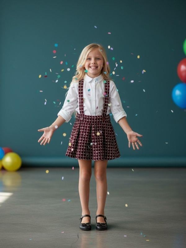 Kız Çocuk Beli Lastikli Tüvit Kumaş Salopet Etek