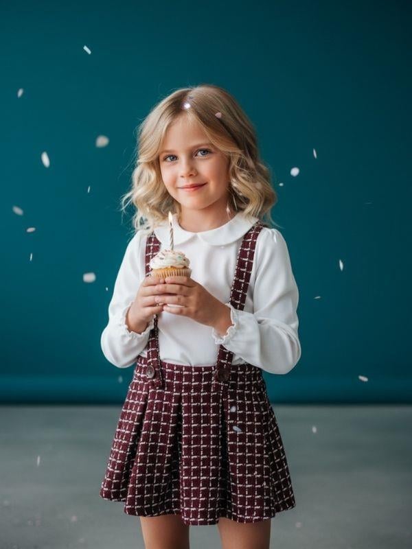 Kız Çocuk Beli Lastikli Tüvit Kumaş Salopet Etek