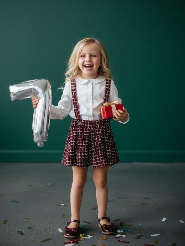 Kız Çocuk Beli Lastikli Tüvit Kumaş Salopet Etek