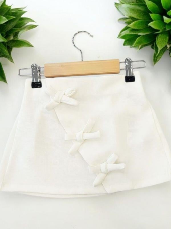 Kız Çocuk Beyaz Kurdele Detaylı Şık Mini Etek