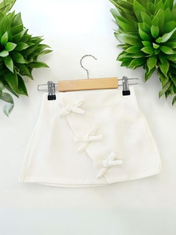 Kız Çocuk Beyaz Kurdele Detaylı Şık Mini Etek