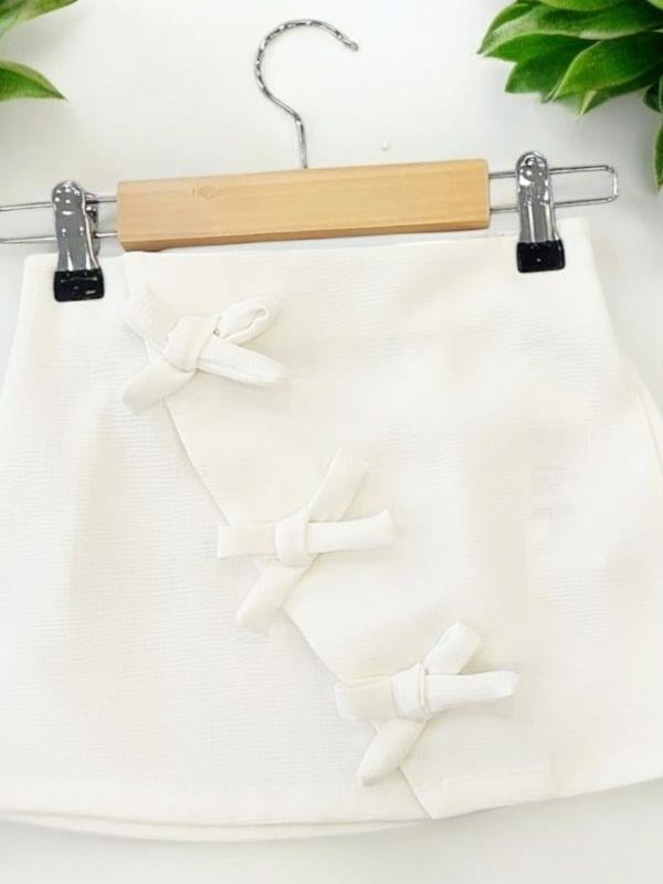 Kız Çocuk Beyaz Kurdele Detaylı Şık Mini Etek