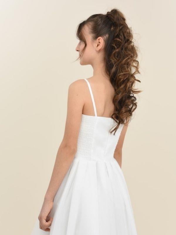 Kız Çocuk Boncuk İşlemeli Çiçek Detaylı Uzun Tasarım Abiye Elbise