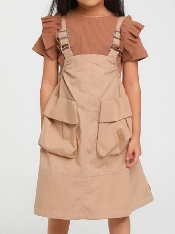 Kız Çocuk Büyük Cepli Askılı Salopet