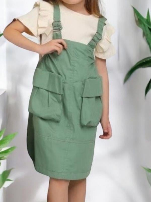 Kız Çocuk Büyük Cepli Askılı Salopet