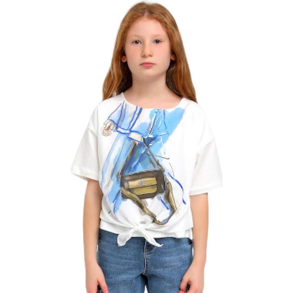 Kız Çocuk Çanta Baskılı Şık Tshirt