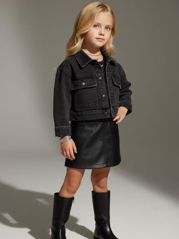 Kız Çocuk Cepli Crop Kot Ceket