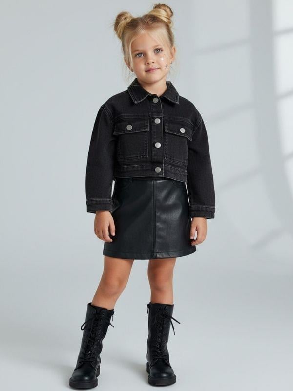 Kız Çocuk Cepli Crop Kot Ceket