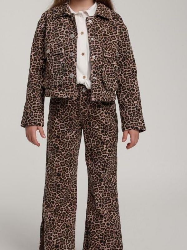 Kız Çocuk Cepli Leopar Kot Ceket