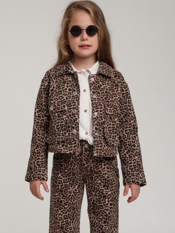 Kız Çocuk Cepli Leopar Kot Ceket