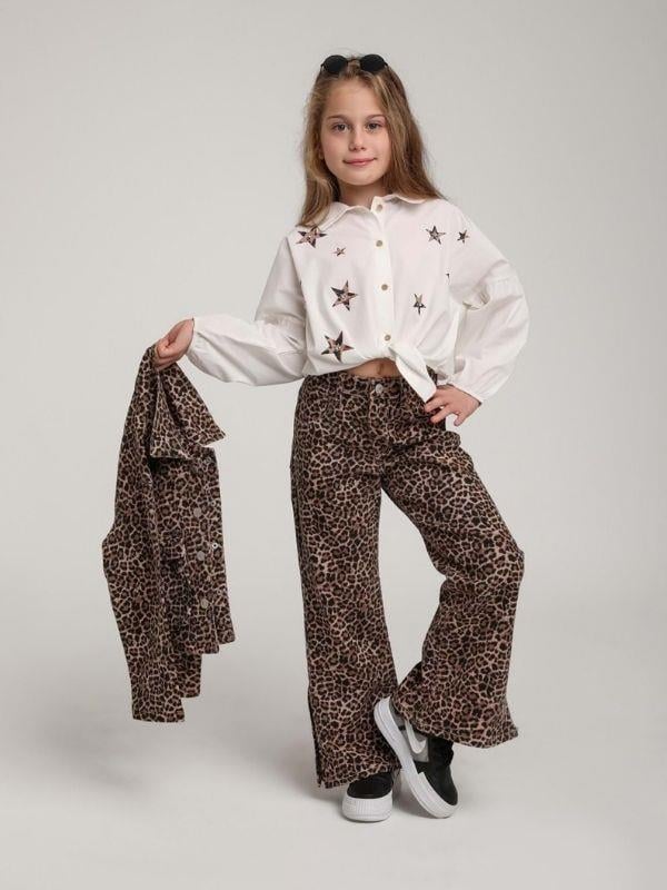 Kız Çocuk Cepli Leopar Kot Ceket