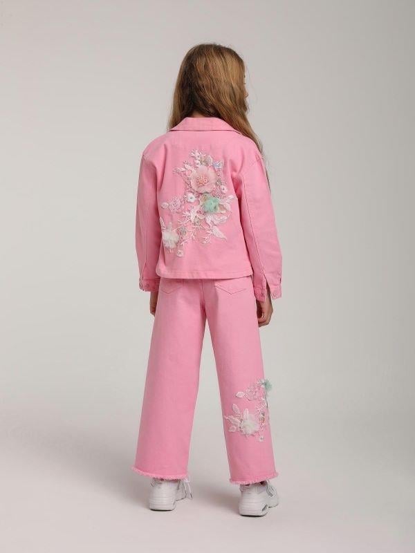 Kız Çocuk Cepli Tül Çiçekli Kot Ceket