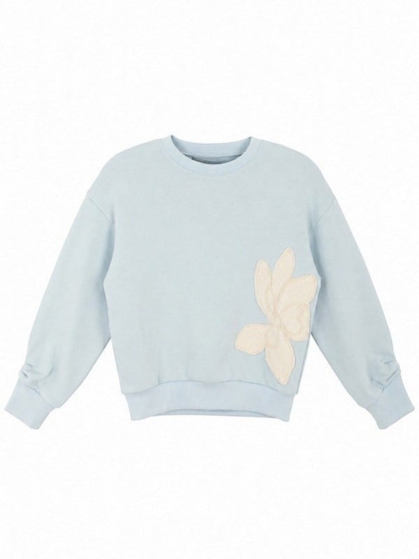 Kız Çocuk Çiçek Aplikeli Bisiklet Yaka Sweatshirt