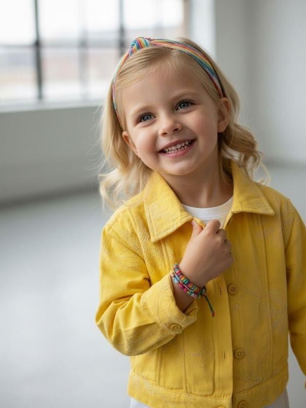 Kız Çocuk Çiçek Desenli Dokulu Tasarım Ceket