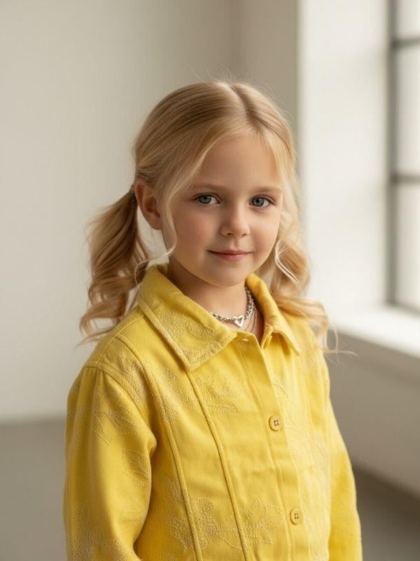 Kız Çocuk Çiçek Desenli Dokulu Tasarım Ceket